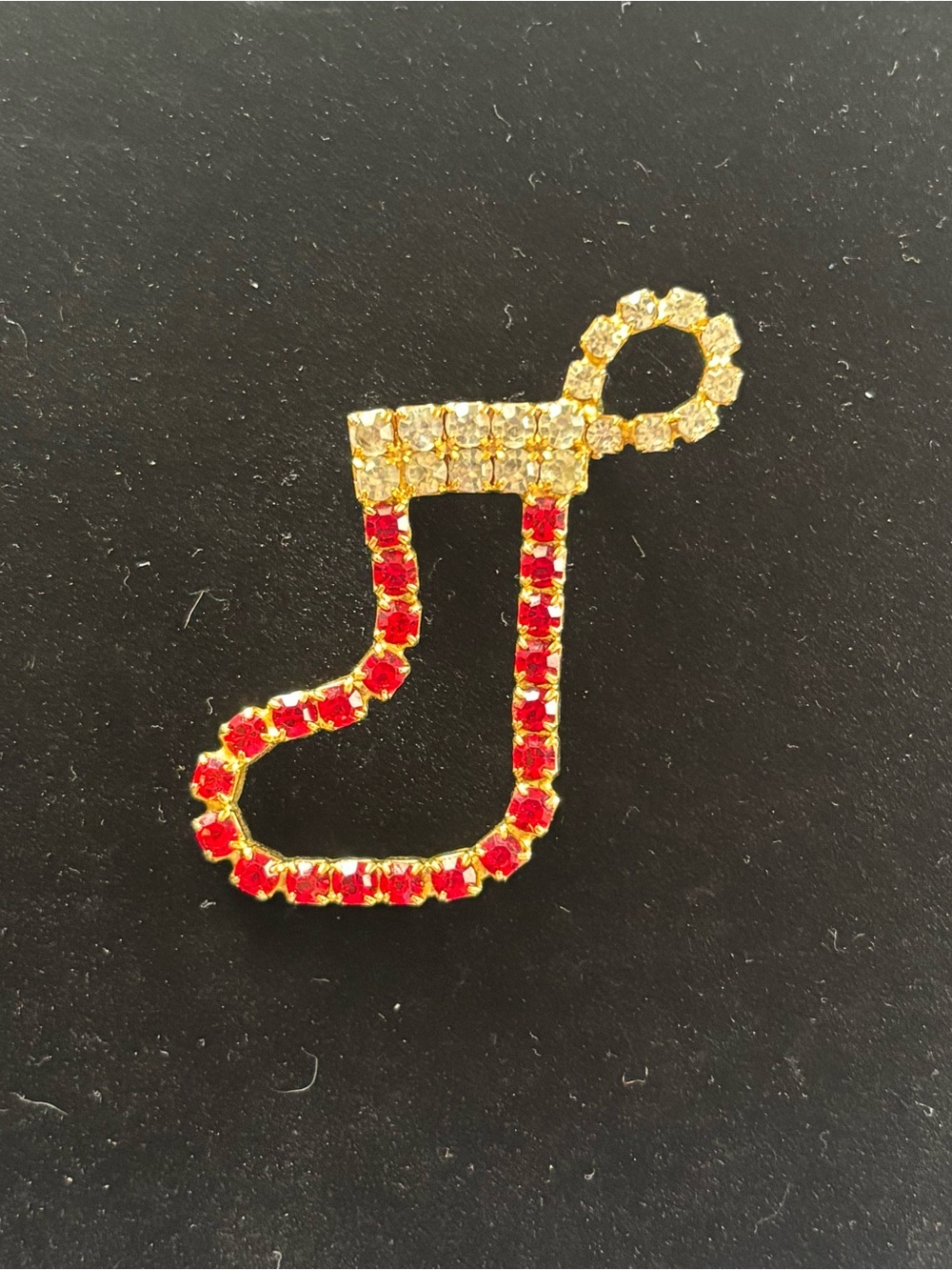 Vintage Red and Clear Crystal Christmas Stocking Pendant-Brooch